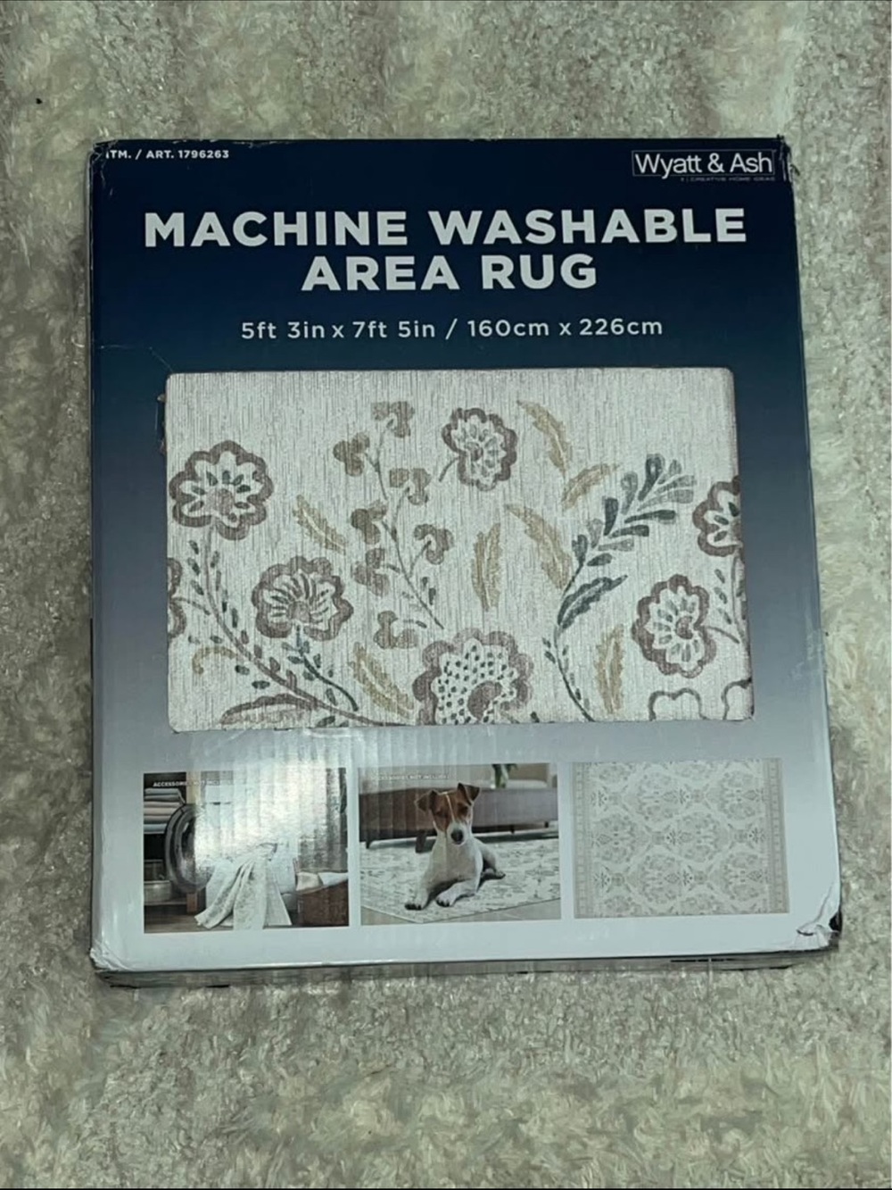 Wyatt & Ash Machine Washable Area Rug - Floral Pattern in Beige and Taupe